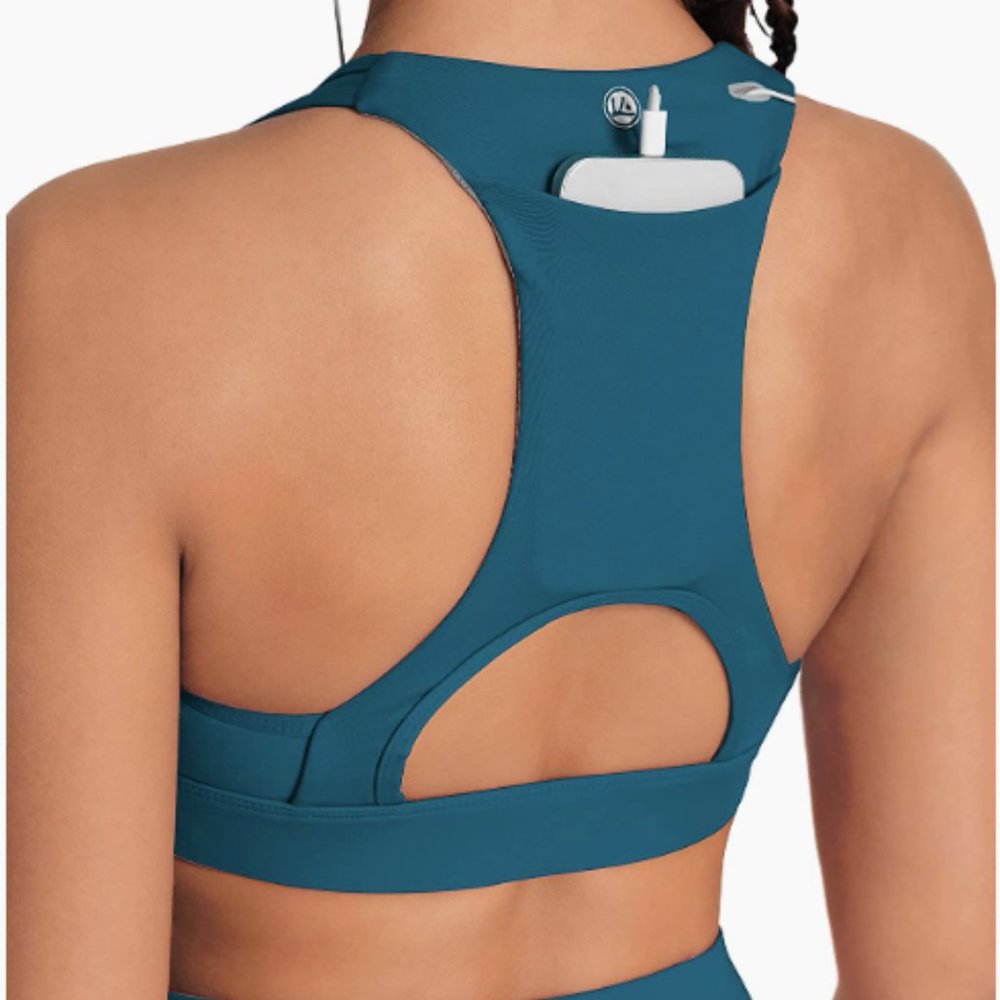 NWOT Teal Sports Bra With Back Pocket